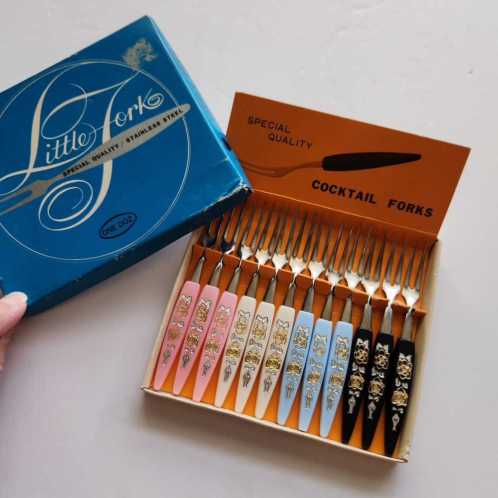 Vintage Cocktail Forks Set of 12 Fruit Forks Antique Authentic 1960s Collector